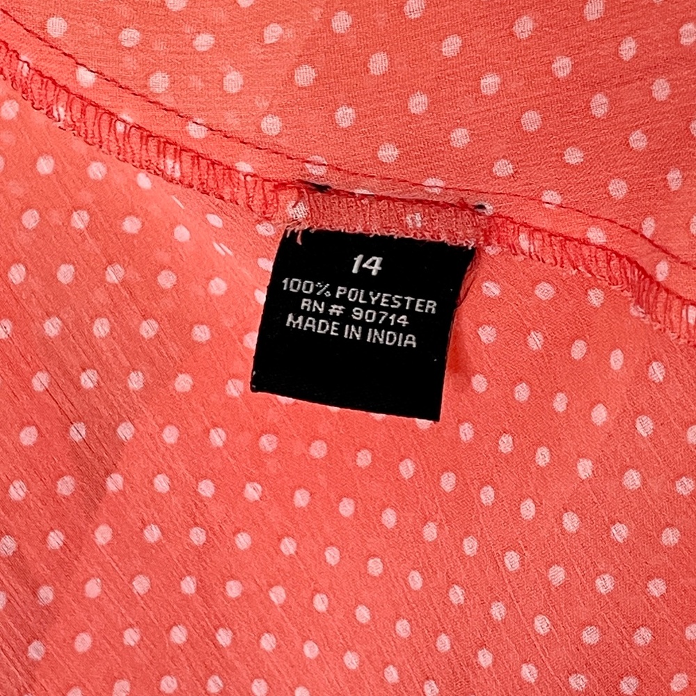 MSK Short Sleeve Ruffle Front Polka Dot Dress with slip Size 14 NWOT - Picture 9 of 10